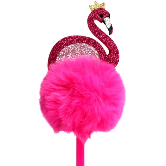 Other - *3/$15 Fun Furry Pom Pom Sparkly Pink Flamingo Pen